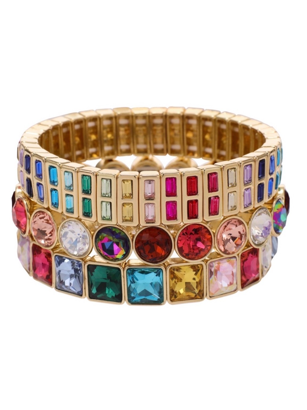 Treasure Jewels Inc. Gold-plated Rainbow Crystal Stretch Bracelet-stack set